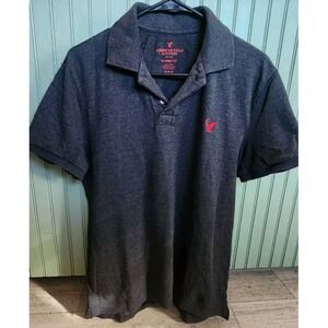 American Eagle‎ Mens Polo Shirt Medium Grey Short Sleeve Collared Solid Casual